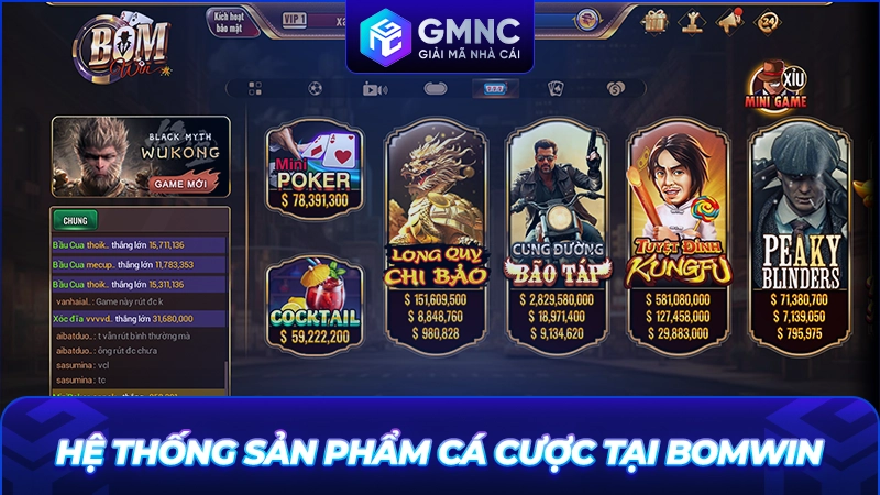 Hệ thống sản phẩm cá cược tại Bomwin